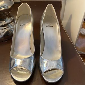 Stuart Weitzman Silver peep toe. Size 10M run a limitless narrow will fit a 9.5
